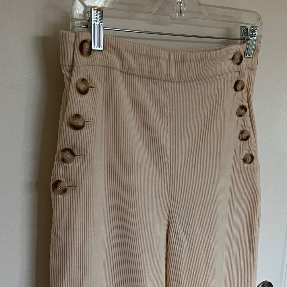 Sezane Cream Corduroy High Waisted Pants - Picture 2 of 6